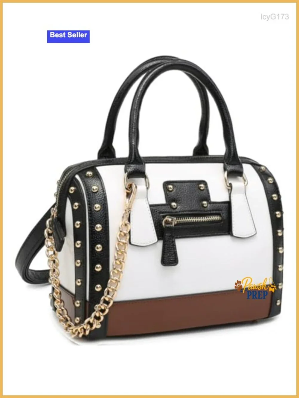 Faux Leather Barrel Satchel Handbag with Rivet Decoration, Top Handle Shoulder